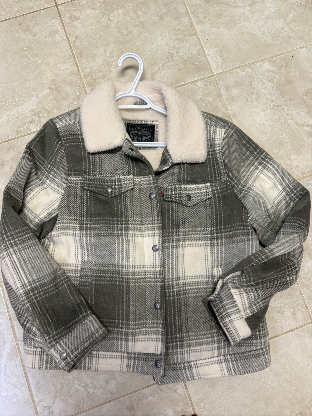 Levi's Olive & Cream Plaid Sherpa Collar Jacket